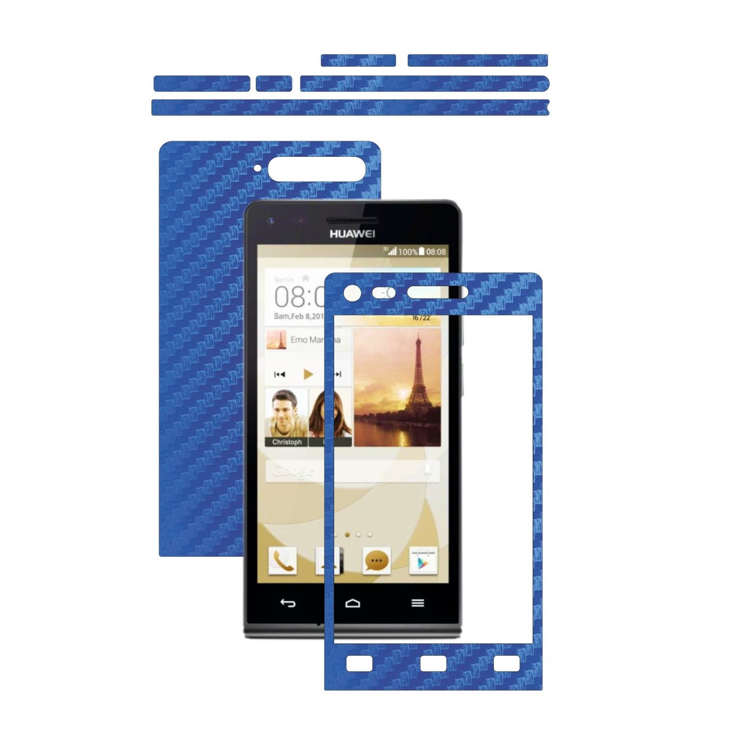 Folie de protectie Carbon Skinz, Husa de tip Skin Adeziv pentru Carcasa, Carbon Albastru dedicata Huawei Ascend G6 4G