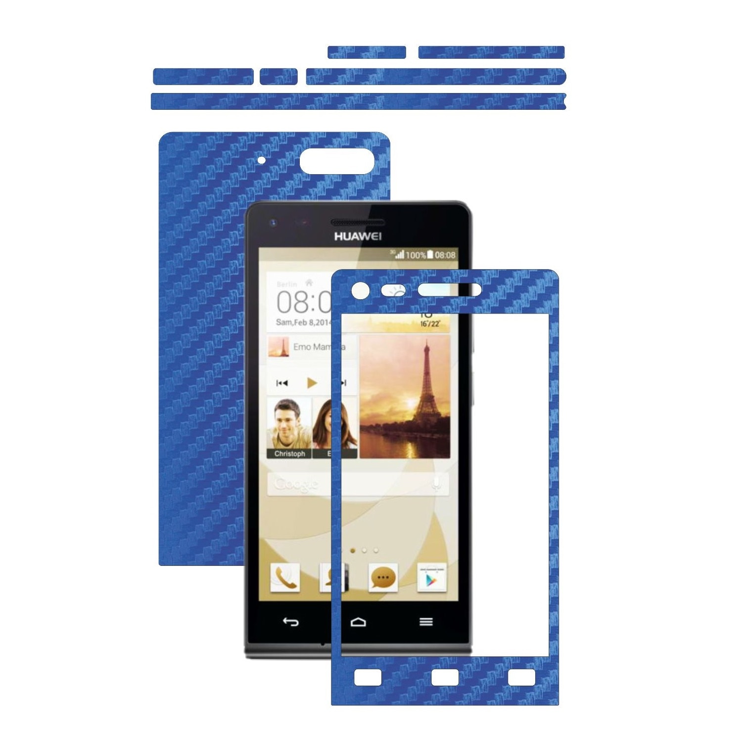 Folie de protectie Carbon Skinz, Husa de tip Skin Adeziv pentru Carcasa, Carbon Albastru dedicata Huawei Ascend G6