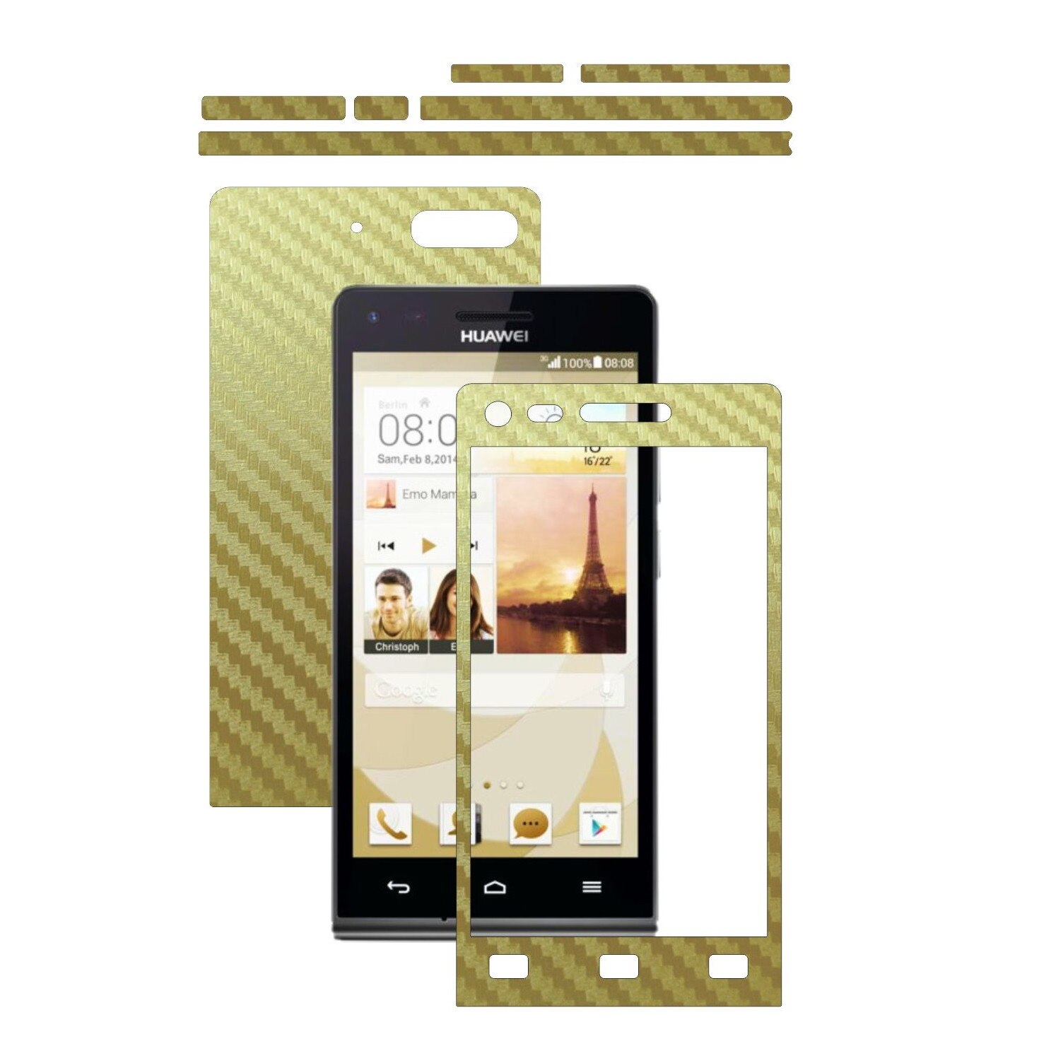 Folie de protectie Carbon Skinz, Husa de tip Skin Adeziv pentru Carcasa, Carbon Auriu dedicata Huawei Ascend G6