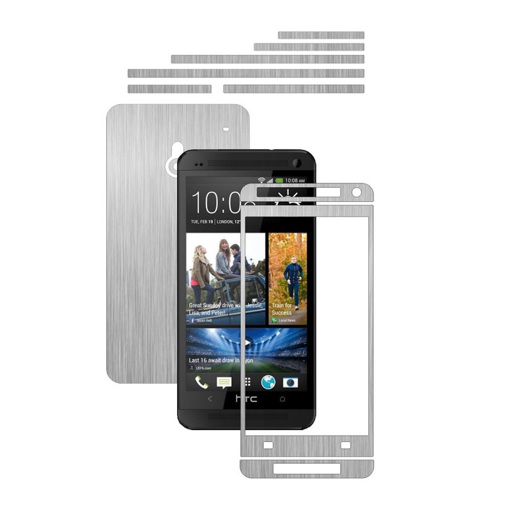 Защитно фолио Carbon Skinz, Адхезивно защитно покритие за калъфа, Brushed Silver, предназначено за HTC ONE Mini M4