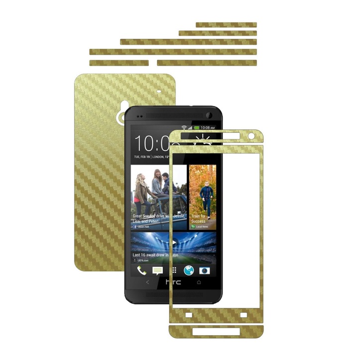 Защитен филм Carbon Skinz, Adhesive Skin Cover за калъфа, Carbon Gold, посветен на HTC ONE Mini M4