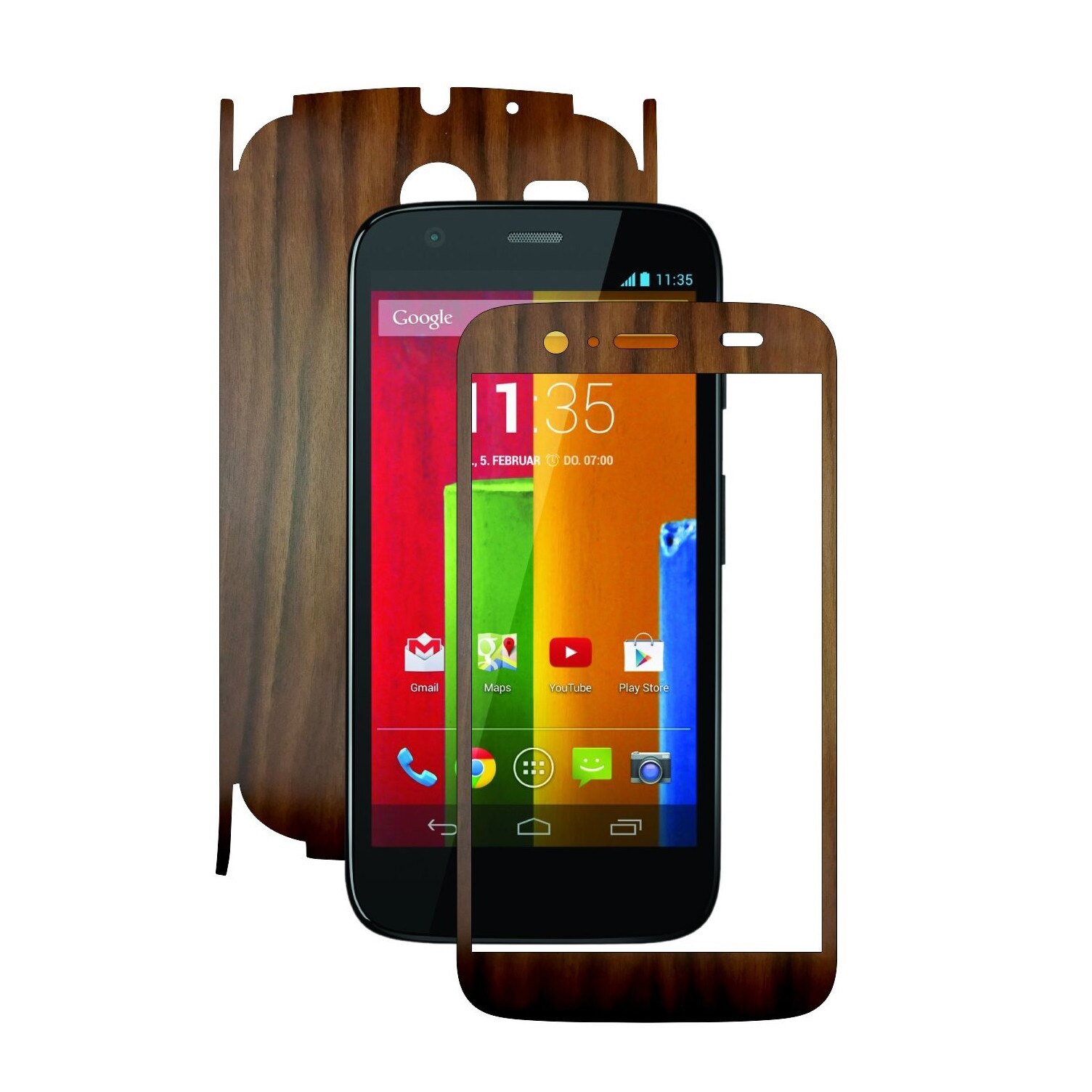 Folie de protectie Carbon Skinz, Husa de tip Skin Adeziv pentru Carcasa, Lemn Nuc Inchis dedicata Motorola Moto G 1 2013