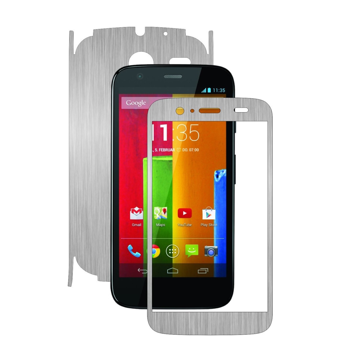 Folie de protectie Carbon Skinz, Husa de tip Skin Adeziv pentru Carcasa, Brushed Argintiu dedicata Motorola Moto G 1 2013