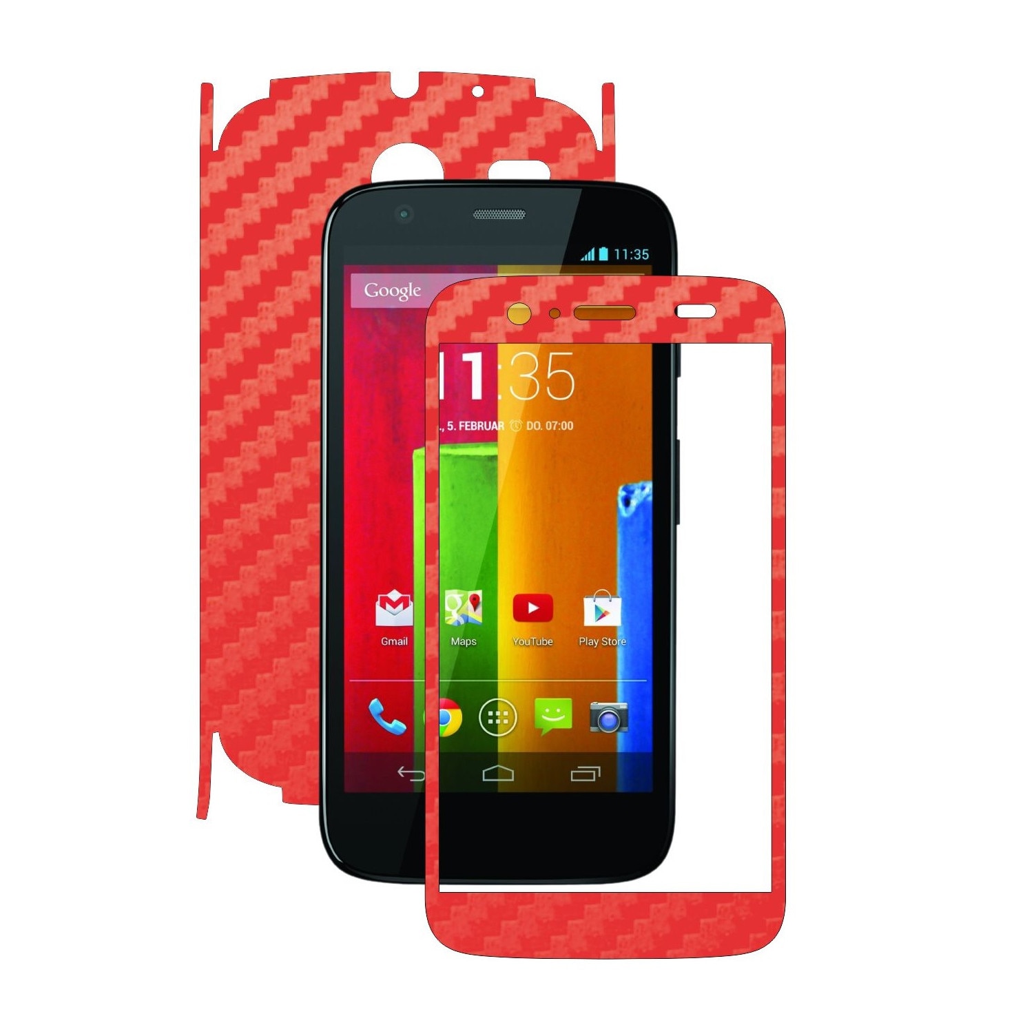 Folie de protectie Carbon Skinz, Husa de tip Skin Adeziv pentru Carcasa, Carbon Rosu dedicata Motorola Moto G 1 2013