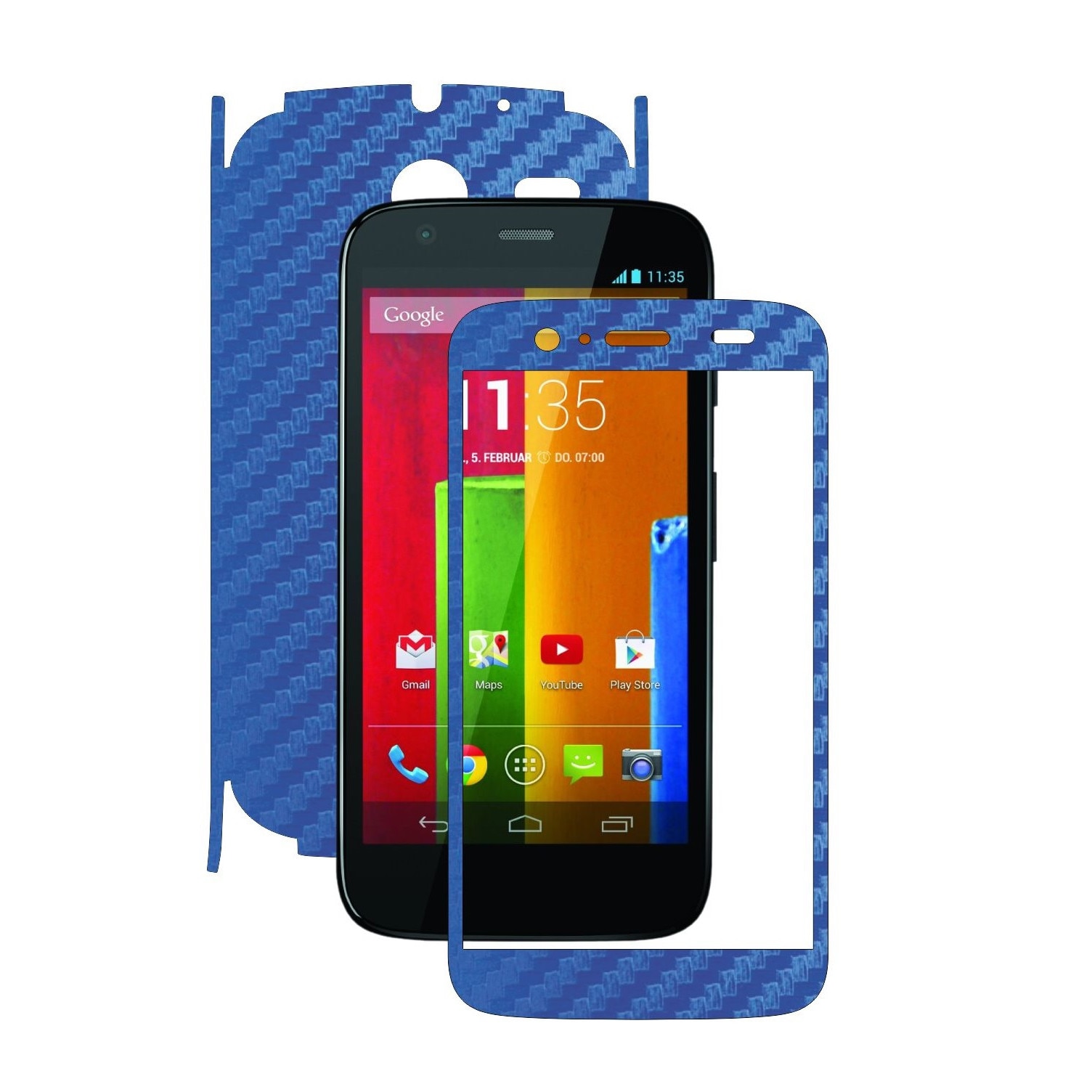 Folie de protectie Carbon Skinz, Husa de tip Skin Adeziv pentru Carcasa, Carbon Albastru dedicata Motorola Moto G 1 2013