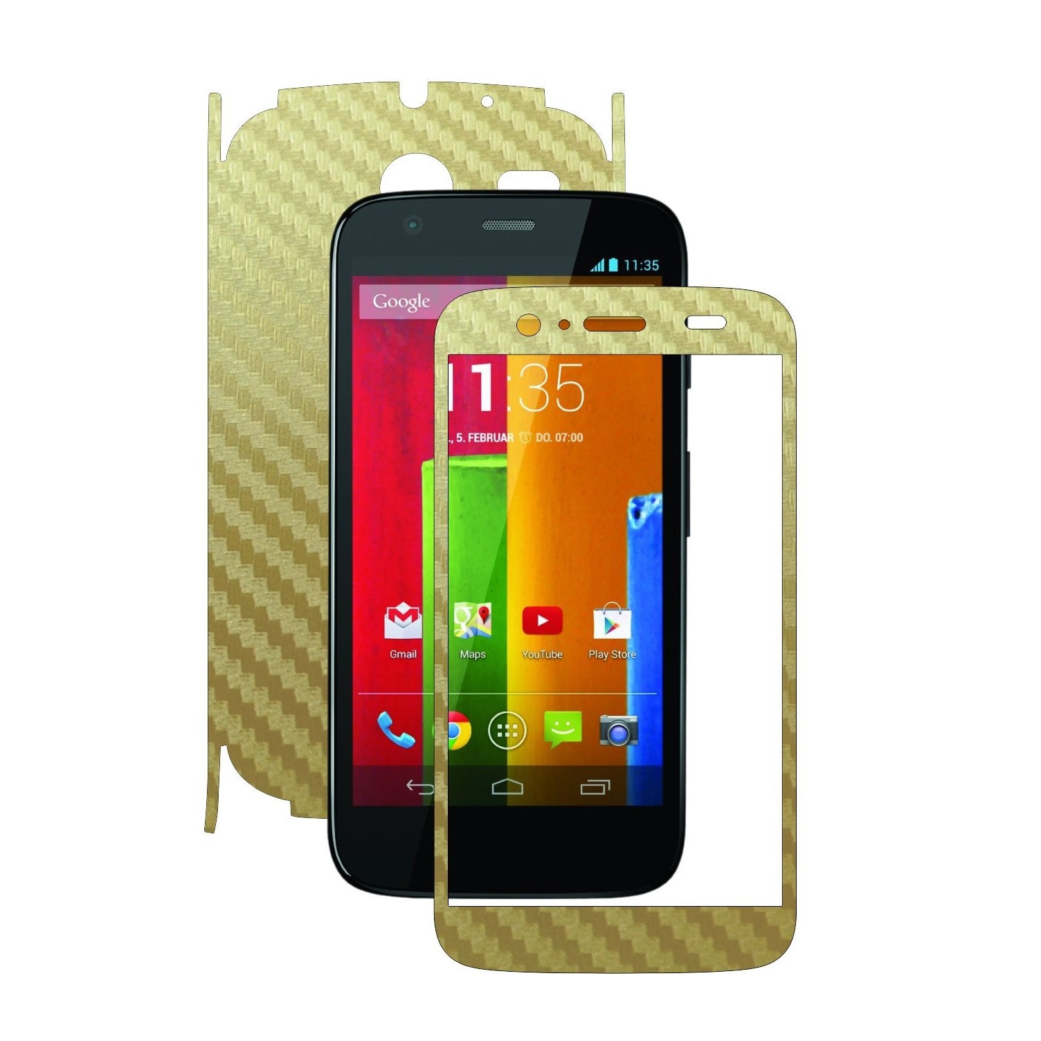 Folie de protectie Carbon Skinz, Husa de tip Skin Adeziv pentru Carcasa, Carbon Auriu dedicata Motorola Moto G 1 2013