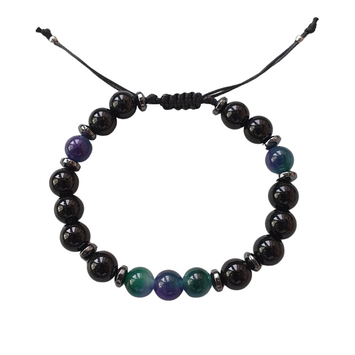 Bratara reglabila din pietre de onix, fluorit si hematit cu bilute din inox