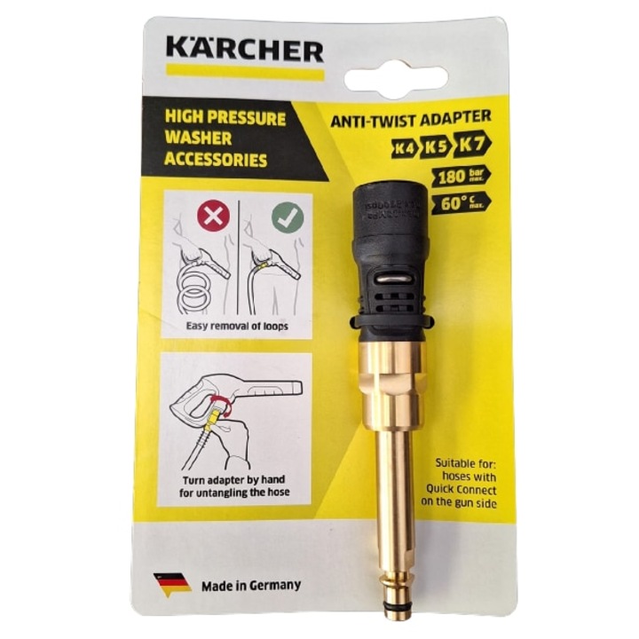 Adaptor antirasucire furtun Karcher, pentru model K4, K5, K7, 180 bar, auriu/negru