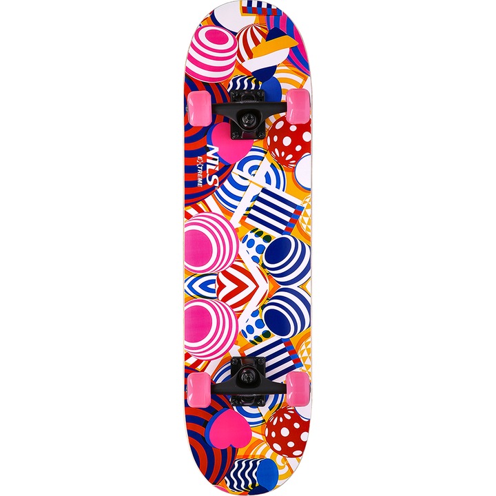 Skateboard, Nils Extreme, Placaj/Poliuretan/Aluminiu, 78x20 cm, Multicolor