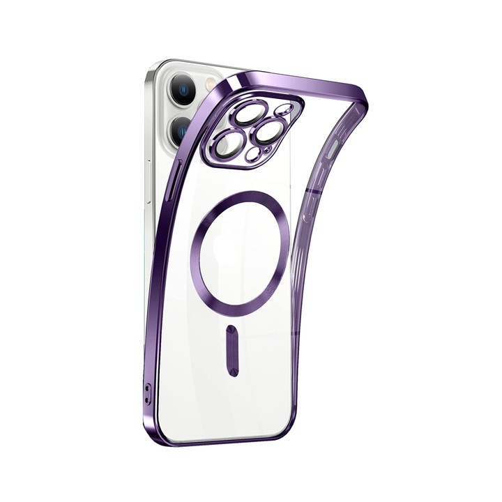 MagSafe védőtok kompatibilis iPhone 13 Pro, PlanetPhone® telefonnal, átlátszó lila szélekkel, vékony