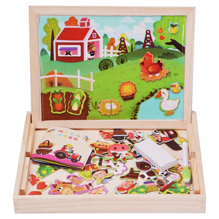 Set tabla de jucarie magnetica, cu fata dubla pentru marker si creta - 3315415