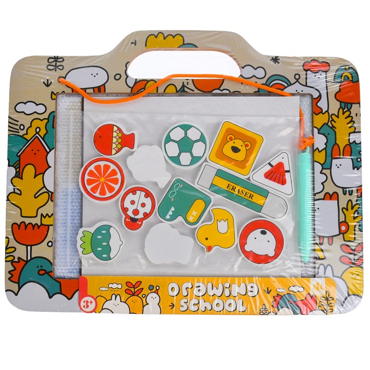 Tabla de jucarie, pentru scris, cu accesorii, din lemn, multicolor - 3315532