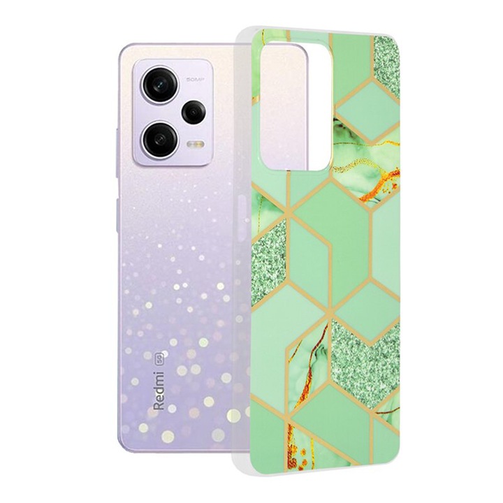 Husa de protectie pentru Xiaomi Redmi Note 12 Pro, Poco X5 pro, Silicon TPU, Marble Design, Verde
