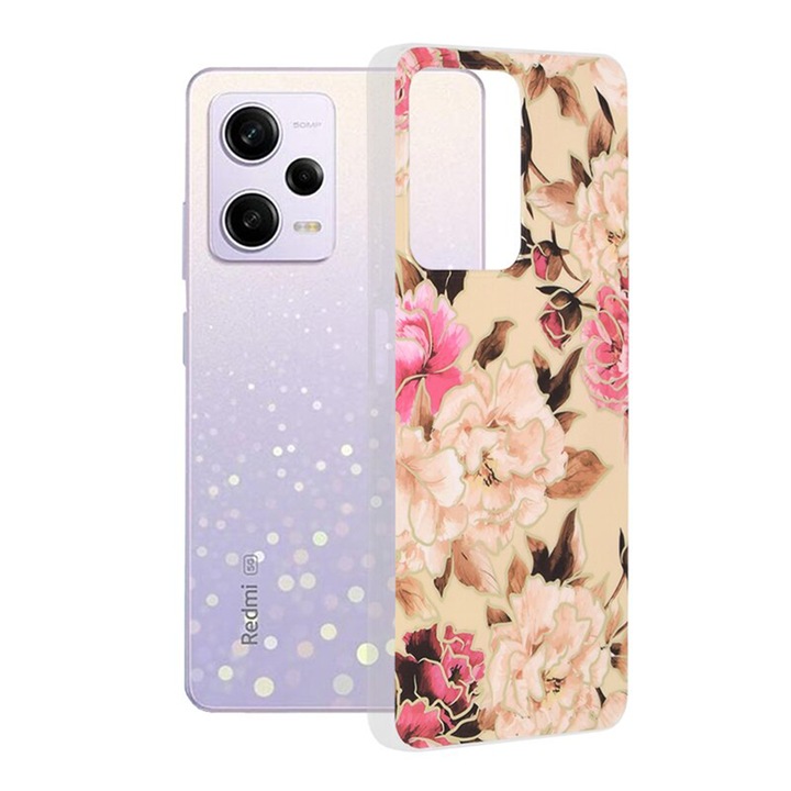 Husa de protectie pentru Xiaomi Redmi Note 12 Pro, Poco X5 pro, Silicon TPU, Marble Design, Bej