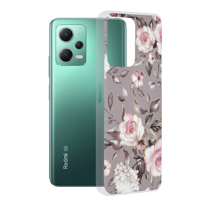 Husa de protectie pentru Xiaomi Redmi Note 12, Poco X5, Silicon TPU, Marble Design, Gri