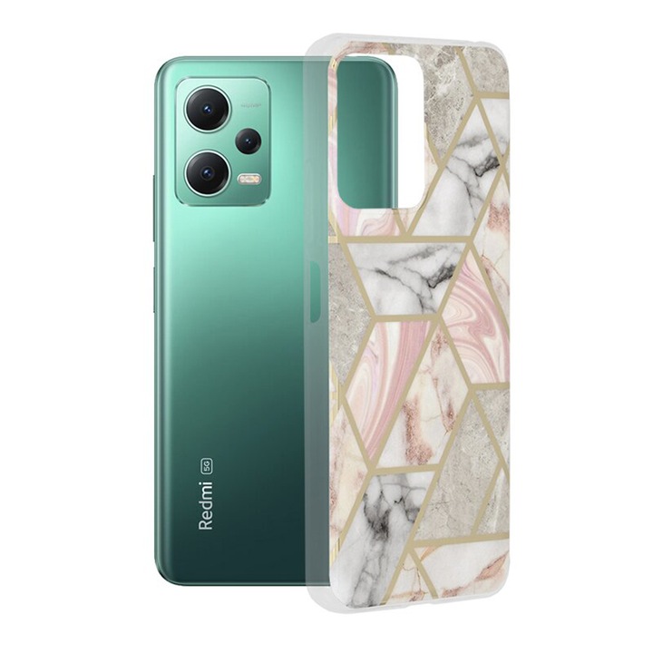 Husa de protectie pentru Xiaomi Redmi Note 12, Poco X5, Silicon TPU, Marble Design, Roz