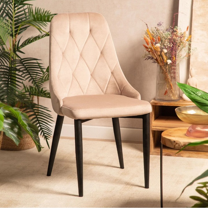 Szék, Homla, Louis Quilter, velúr, 44 x 59 x 88 cm, Bézs