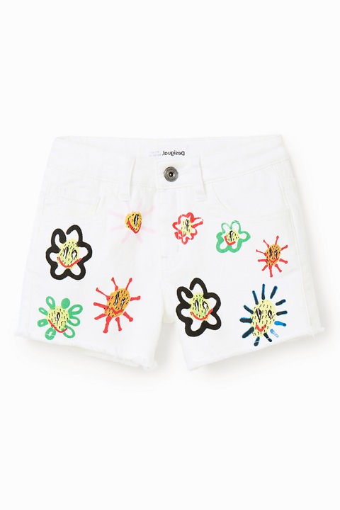 DESIGUAL, Virágmintás farmer rövidnadrág, Fehér