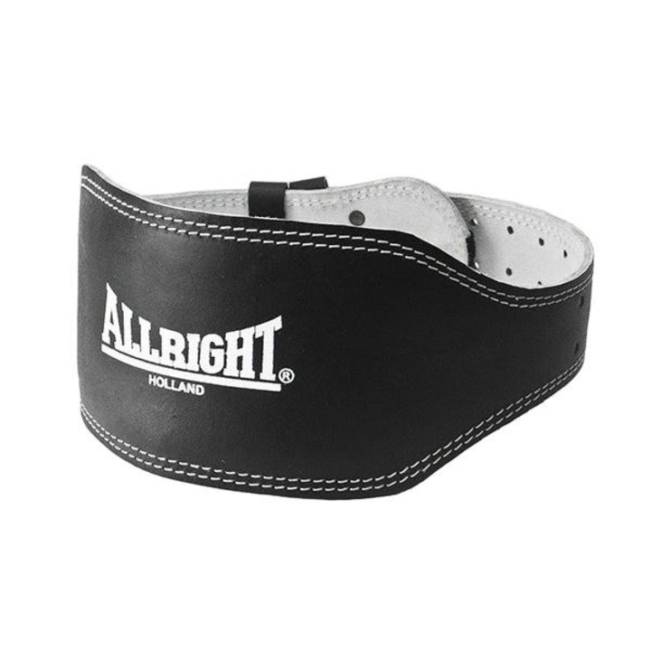 Колан за бодибилдинг, Allright, Ширина 15 см, Естествена кожа, Черен, L