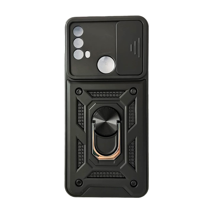 Калъф G-Tech, Съвместим с Motorola Moto E30/ E40, Противоударен, Вграден магнит за стойка на кола, Защита на камерата, Функция стойка, Поликарбонат, Черен
