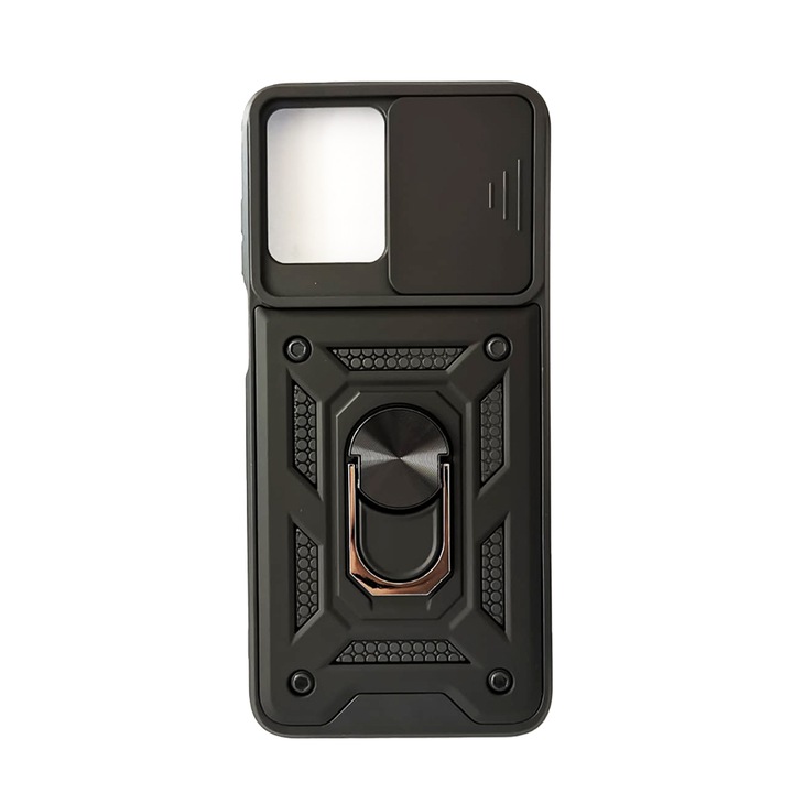 Калъф Cam Shield Magnet Stand G-Tech, съвместим с Motorola Moto G53, Antisoc Defender, вграден магнит за поддръжка на кола, функция стойка, поликарбонат, черен