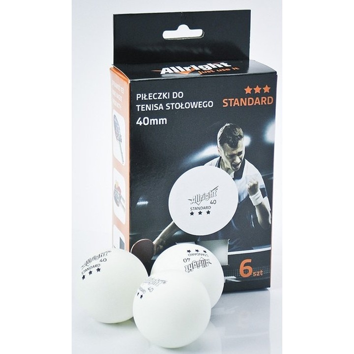 Set 6 mingi ping pong, Allright, 40 mm, Alb