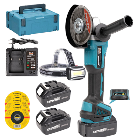 Pachet promo: Set Polizor Unghiular (Flex) cu Acumulatori si Trepte de Viteza, 36V, 8 Ah, Lanterna pe cap inclusa, Campion® + Set de 10 panze disc metalic flex pentru taierea metalului 125 mm 42503 BlackTools