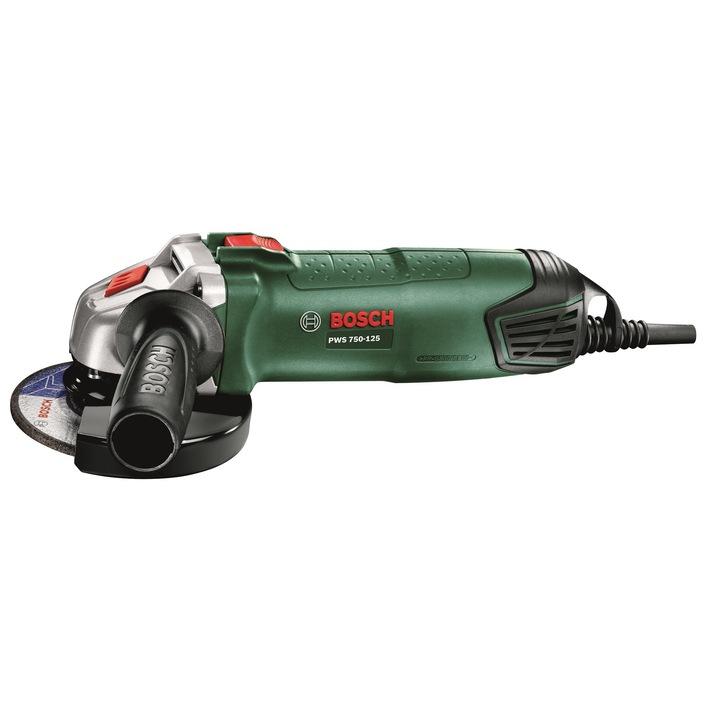 Sarokcsiszoló, Bosch UniversalGrind 750-125, 750 W, 125 mm + 10 darabos Bosch Standard for Inox Rapido tárcsa szett, 125 x 22,23 x 1 mm