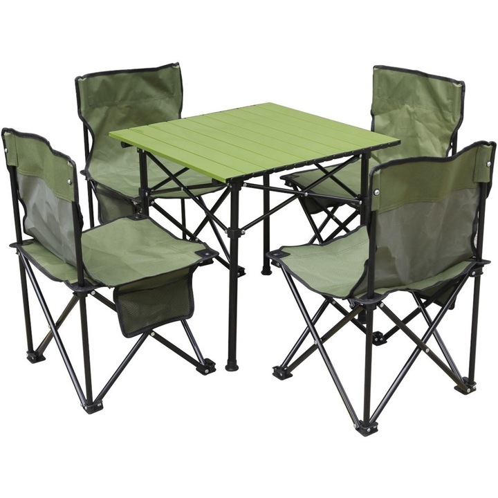 Set masa 5 in 1 si 4 scaune, ENERO CAMP, verde