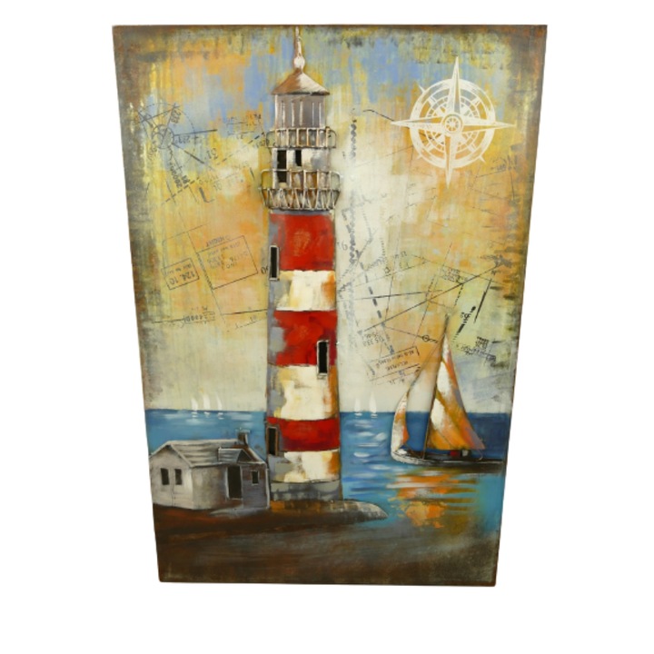 Tablou, far maritim, fier, metal, H 120 x 80 cm
