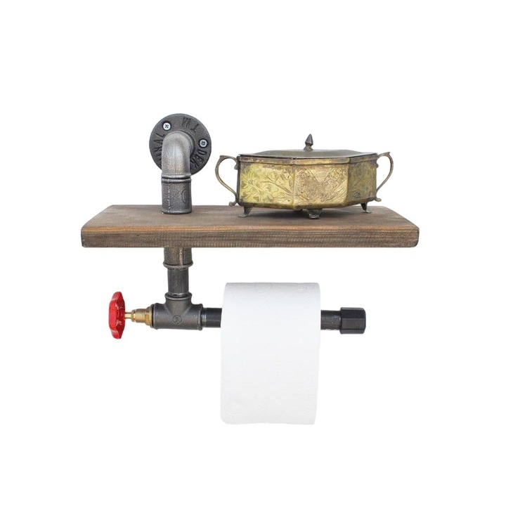 WC-papír tartó, Asir, fa/fém, barna/fekete, 22x31cm