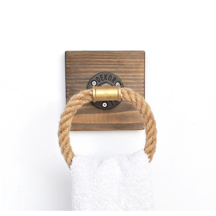 Suport de prosoape, Asir, Lemn/Metal/Textil, Maro, 14x14cm