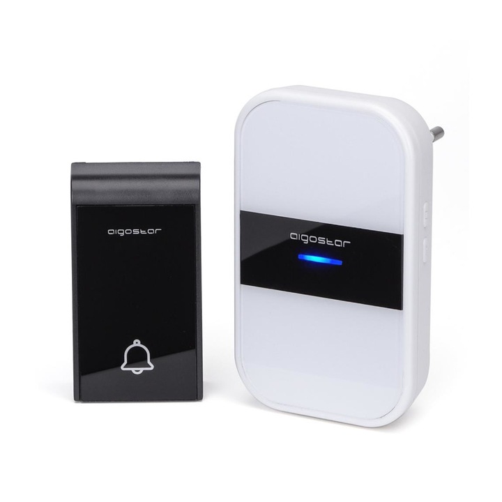 Sonerie fara fir Aigostar, 36 melodii, alb/negru, 10x6x6,5cm, set cu buton