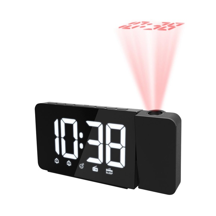 Ceas desteptator radio cu afisaj LED si proiector, Solight, plastic, negru, 17x8.4cm