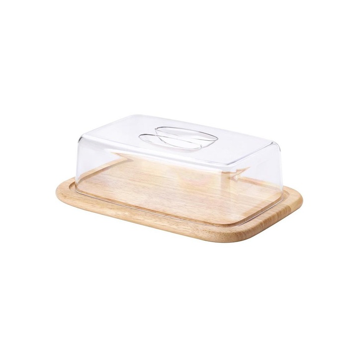 Tocator de bucatarie cu capac, Continenta, Lemn de ficus de cauciuc, 30x20 cm