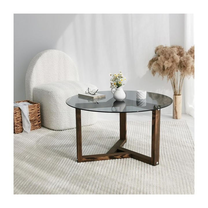 Холна маса, Асир, 75 x 40 x 75 см, Черно\Кафяво