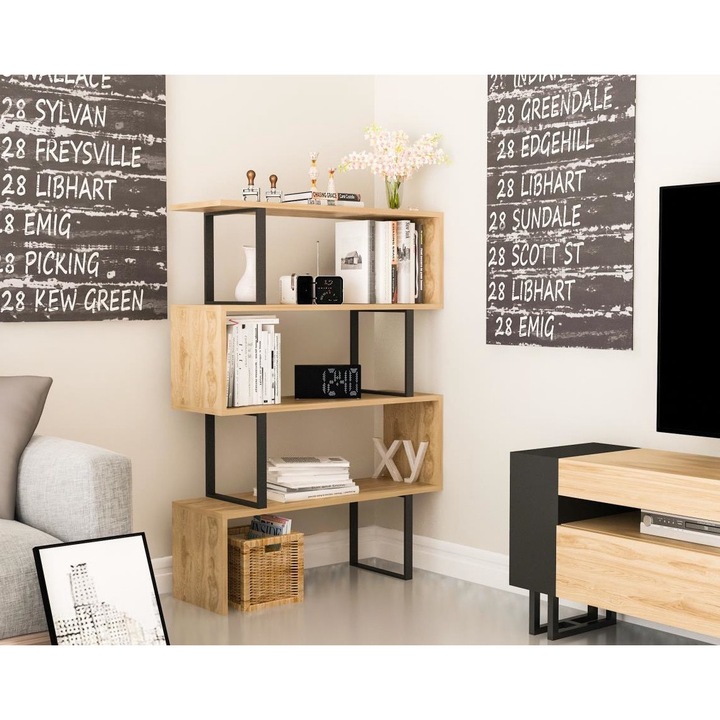 Biblioteca Asir Adriana, PAL/Metal, 124.5x91.5cm, Bej/Negru