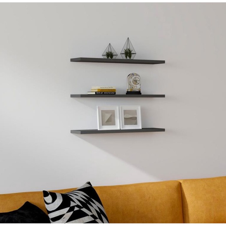 Комплект от 3 стенни рафта Asir, ПДЧ, 60x1,8 см, сиво