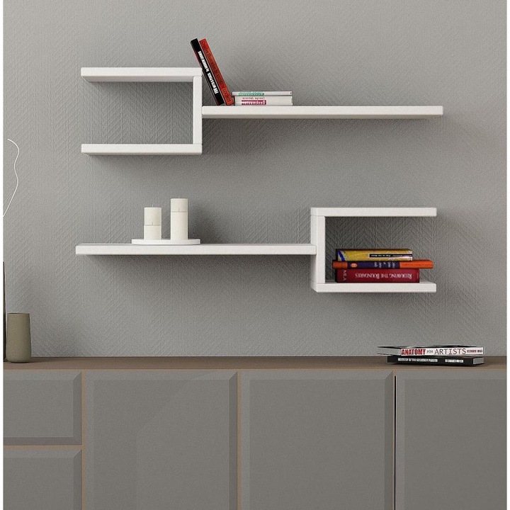 Комплект от 2 стенни рафта Asir, ПДЧ, 75x17,5 см, Бяло