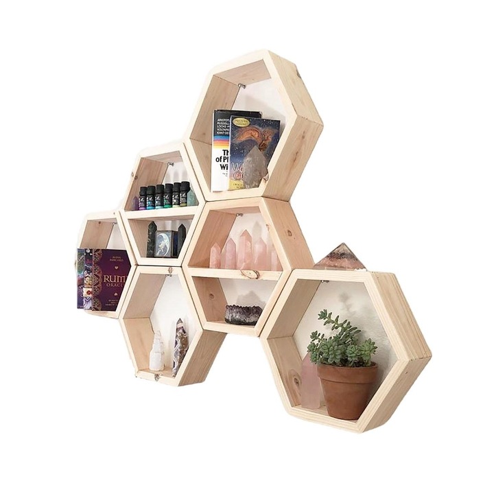 Set 6 rafturi perete Asir, Lemn, 37x42cm, Bej