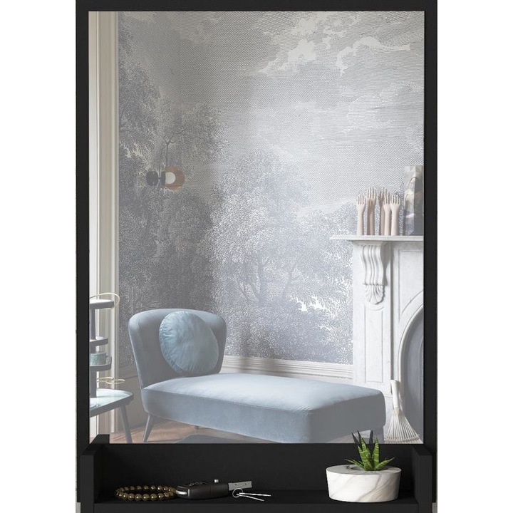 Стенно огледало с рафт, Asir, 75x45 см, черно