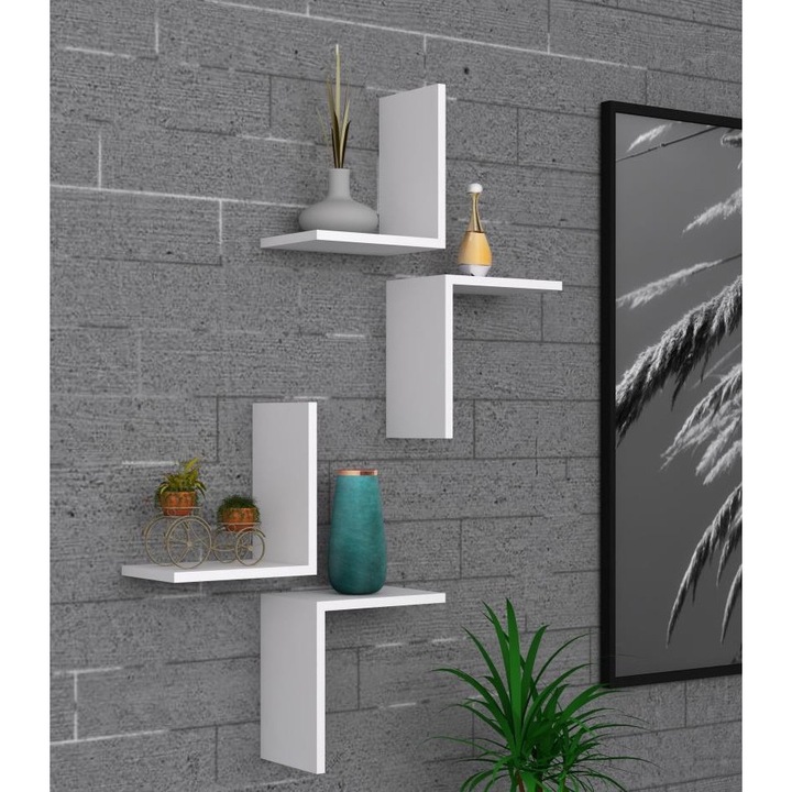 Комплект от 4 стенни рафта Asir, ПДЧ, 31,8x30см, Бяло