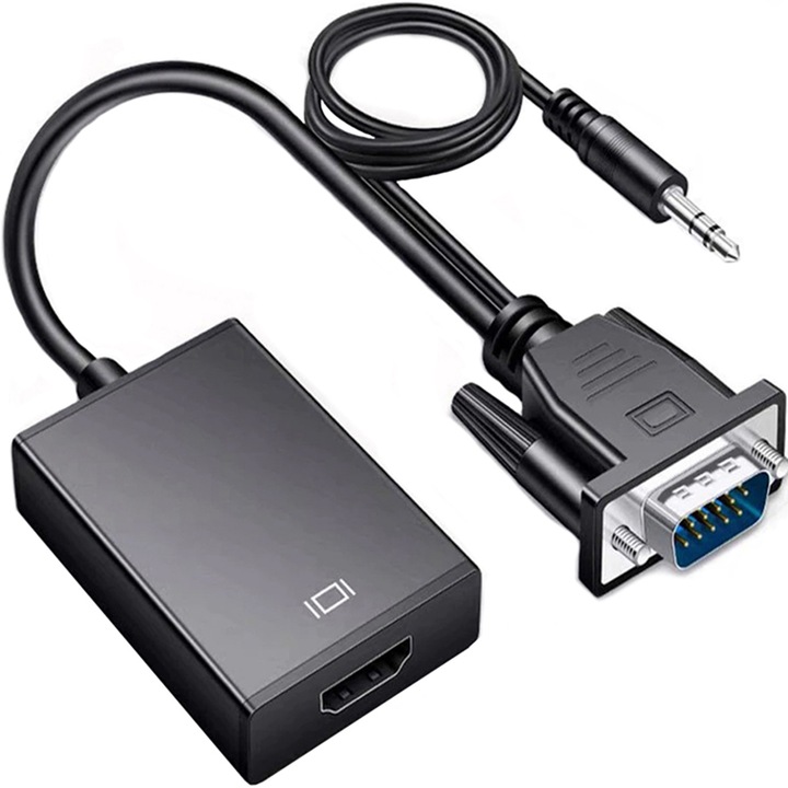 Преходник конвертор HDMI към VGA и Audio AUX, Еднопосочен, Черен