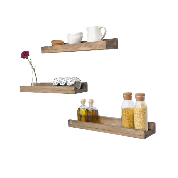 Комплект от 3 стенни рафта Asir, дърво, 50x6 см, кафяво