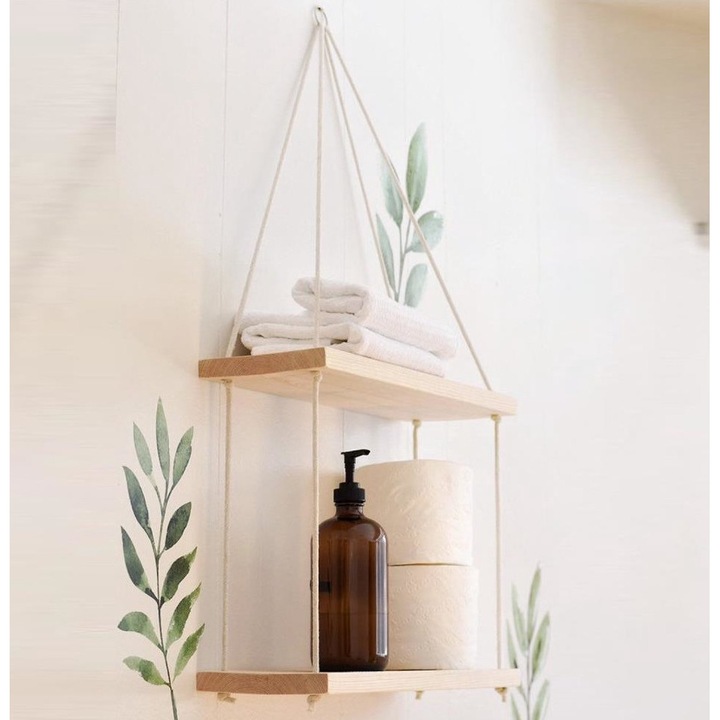 Etajera perete Asir, Lemn, 40x40cm, Bej/Alb