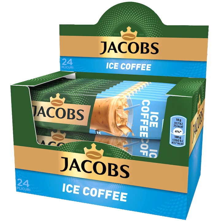 Cafea instant, Jacobs 3 in 1 Ice Coffee, 18 g x 24 plicuri