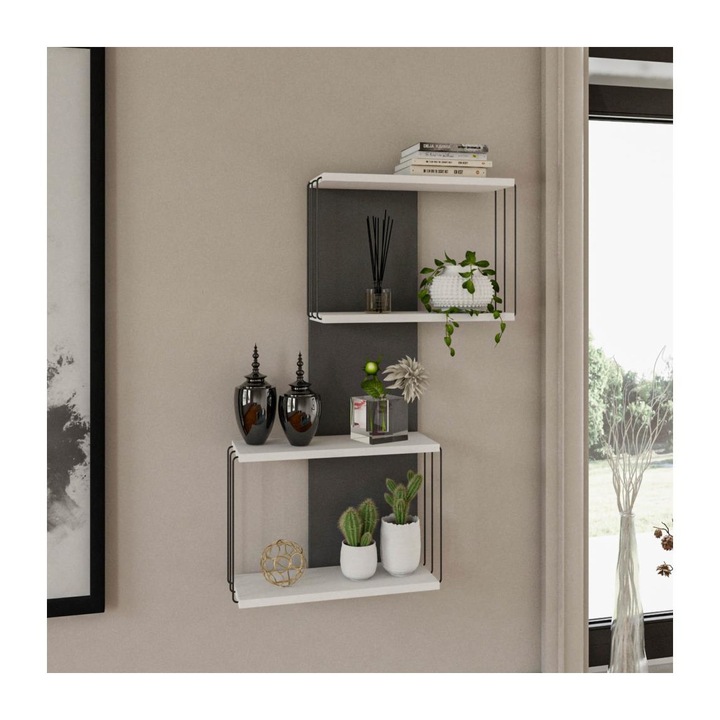 Стенен рафт, Asir, PAL, 96x65 см, бяло/черно