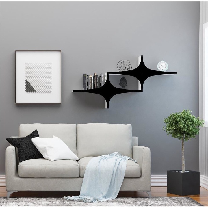 Etajera de perete, Asir, Lemn, 69x135 cm, Alb/Negru