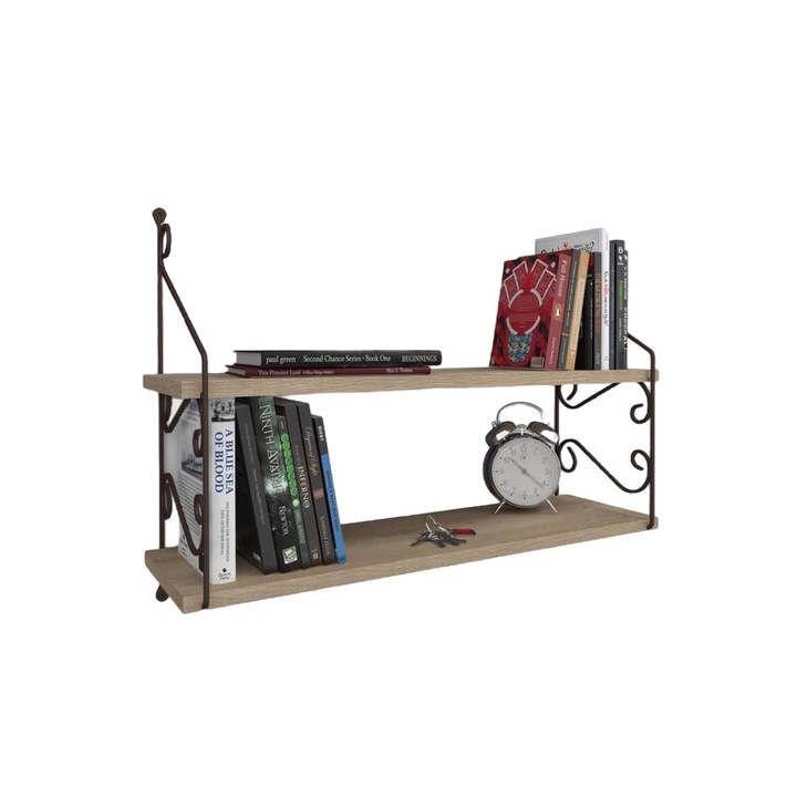 Рафт, Asir, Дърво/Метал, 51x72 см, Кафяв/Черен