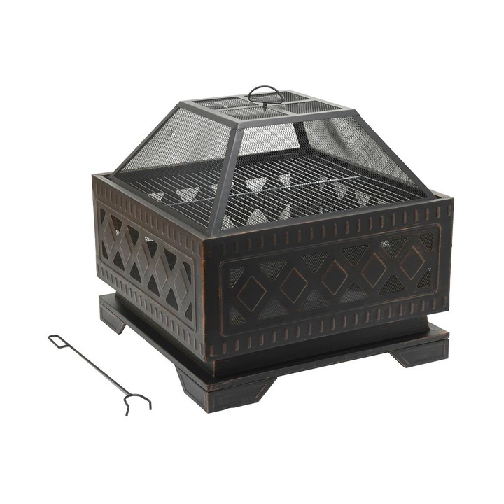 Vatra portabila pe lemn cu gratar, Compass, Neagra/Patina